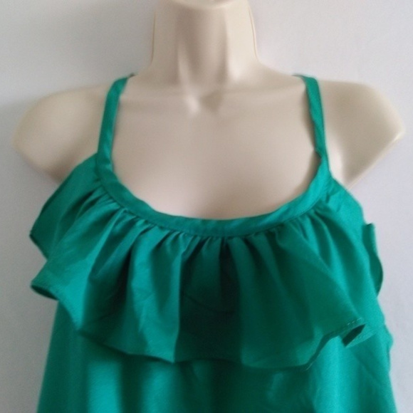 Aqua Green Racerback Ruffled Tank Top Spring L - Picture 2 of 5